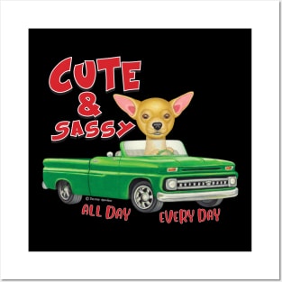 Classic Green Truck driven by a chihuahua dog on Chihuahua Driving Green Truck tee Posters and Art